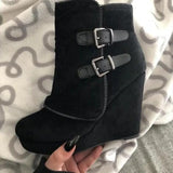 Ankle Boots for Women Suede Wedges Zipper Solid Color Short Booties Round Toe Shoes Boots-women Dropshipping