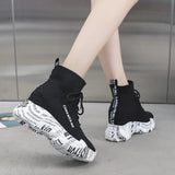 Breakj Woven Elastic Small White Shoes Female 2023 Spring And Autumn New Build Newspaper Bottom High Top Shoes High Heel Cake Sock Shoes