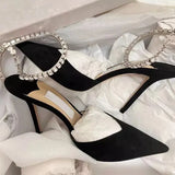 Kmeioo Elegant Wedding Shoes Woman Ankle Strap Sandals Jewel Thin Heels Brideshoes Pointed Toe High Heels Slingback