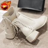 Shoes for Women Punk Style Booties with Laces Female Ankle Boots Elegant Medium Heels Footwear Lace-up Chelsea Combat