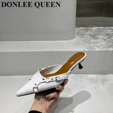 Rivet Mule Shoes Women Slippers Slip On Slides Pointed Toe Low Heels Pumps 2023 Cover Rome Basic Sandals Female