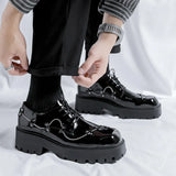 Breakj British Wind Thick Bottom Derby Profile Picture Black Male Business Casual Leather Shoes Retro Patent Leather