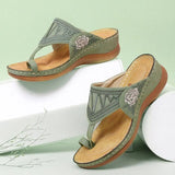 Wedge Shoes Soft Sole Vintage Ladies Sandals Embroidery Flower Casual Shoes For Women Comfy Mom Footwear Flip Flops