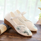 Breakj Not Include Shoe Box Pointed Shoes Single Shoes Spring And Summer Beef Tendon Bottom Lady Shoes Plate Buckle Embroidered Cloth Shoes With Cheongsam Women's