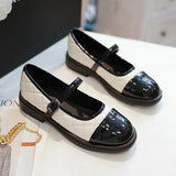Strap Mary janes camellia flower embroider flat shoes leather patchwork lolita flats women round toe plaid loafers size