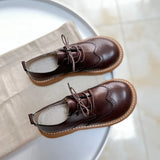 Girl Thick Bottom Small Leather Shoes British Style Round Head Flat Shoes Literary Retro Brogue Shoes Original