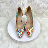 empty colorful print 8cm 10cm 12cm high thin heel slip on pointed toe night club dating sexy shoes QP200