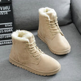 Women Snow Boots Flat Lace Up Winter Plush Platform Ladies Warm Shoes 2019 New Flock Fur Women's Suede Ankle Boots flats