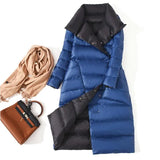 Women Double Side Long Jacket Winter Ultra Light White Duck Down Parka Breasted Plus Size 3xl Female