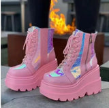 Winter New High Heels Female Dazzling Slope Heel Side Zipper Boots Children's Large Size Women's