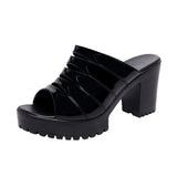 Leather Waterproof Platform Heeled Slippers Women Wear Fishmouth Small Size 33 High-Heeled Sandals In Summer Fashion Thick