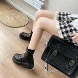 Gothic Hollow Sandals Women Thick Sole Metal Buckle Punk Style Spice Single Shoes Chunky Heel Platform Cross Tied