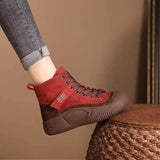 Women Vulcanized Shoes Autumn Women's High Top Sneakers Winter Lace-up Round Toe Casual Thick Sole Non-slip Women's