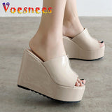 High-heeled Home Women Slippers Waterproof Platform Slides Wedge Sandals Summer New Solid Color Simple 12CM High Heel