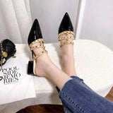 Breakj Heels 2025 Summer New Slippers Wearing Coarse Heel Low Heels Small Heel Half-Bag Pointed Cool Slippers