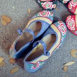 Breakj Not Include Shoe Box Canvas Buckle Ethnic Mother Shoes Old Lady Flowers Soft Sole Flat Embroidered Women's Cloth Shoes