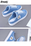 Women Canvas Sneaker Low Top Denim Sneakers Ladies Lace-Up Flat Canvas Trainers Girl Soild Board Shoes Female Sandals Women
