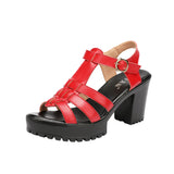 Summer New Thick-Soled Sandals, Women's Leather Waterproof Platform, High Heels, Thick Heels, Red Full-Size Fish Mouth