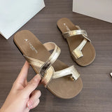 Breakj Design Flat-Bottomed Silver Toe Slippers Women 2025 Summer New Breathable Cool Drag Simple Leisure Outside Wearing Cold