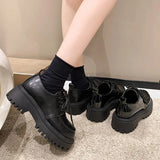 Chunky Platform Oxfords Shoes for Women 2023 Autumn Non Slip Lace Up Flats Woman Thick Bottom Patent Leather Gothic