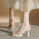 Open-Toe High Heels Single Shoes French Thick Heel Niche Open Sandals Transparent Outside Wear Beautiful High