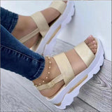Summer New Large Size Women's Shoes With Wide Noodles Buckle With British Style Thick Bottom Slope And Fish Mouth