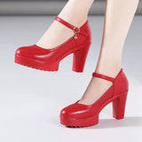 Heel 12Cm Cheongsam Model Catwalk Shoes Women's Thick Heel Thick-Soled Waterproof Platform Non-Slip Round Head Soft Leather Large-Size Single