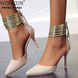 Women Sandals Ankle High Thin Heels Pointed Toe Lace-up Party Wedding Design Summer Women