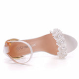 Breakj Cm Round Head With Thick Heel And Shallow Mouth With Sandals Beaded Flowers Wedding Dress Shoot High Heels
