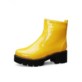 Leather Punk Combat Boots for Women Candy Color Purple Yellow Chunky Thick