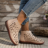 Breakj And Summer 2025 New Round Head Hollow Shoes Women Fashion Zipper Retro National Style In The Middle Of The Cool