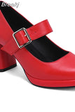 Heels Mary Jeans Pumps 2023 Summer Fashion Ankle Buckle round Toe Women Pumps Elegant Comfy Walking Pumps Plus Size