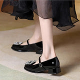 Breakj Mary Jane Women's Shoes 2025 Summer New Square Drill Sexy High Heels Outside Wearing Coarse Leather
