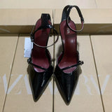 Breakj The Autumn Of 2025, The New Women's Shoes Black Patent Leather Pointed And High-Heeled High-Heeled Muller Shoes With High