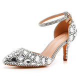 Breakj Cm Large-Size Sandals Fine Heel Head Water Drill High Heel Sandals Gold Water Drill High Heels Wedding