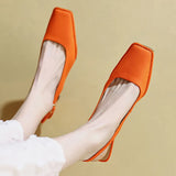 Sqaure Toe Slingback Shoes for Women 2022 Elegant Pu Leather Orange Pumps Woman Back Strap High Heels Sandals
