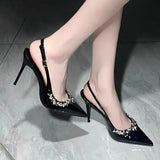 Breakj Sister Style Personality Black High Heels 2025 New Pointed Sexy Water Drill Beautiful Temperament