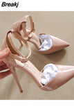 Strap classic pointed toe high heeled exquisite elegant single shoes 12cm high heel party women shoes QP121
