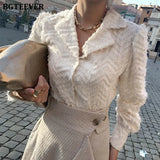 Elegant Notched Collar Women Tassels Shirts Blouses 2021 Spring New Single-breasted Female Workwear Shirts Tops