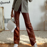 Fashion Y2K Faux Leather Pants Women Straight Pockets Summer Elegant High Waist Trousers Office Lady Slim Vintage