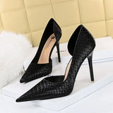 Breakj Sexy Nightclub Show Thin Heel Ultra High Heel Shallow Side Hollow Heels Retro Snake Grain Single