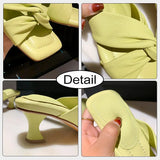 Size 34-40 Women Sandals Genuine Leather High Heels Summer Mules Shoes For Women Open Toe Bow Party Slippers