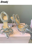 Sequined Bowknot Women's Sandals Sexy Ankle Strap High Heels Pumps Female Sandals 2023 Summer Wedding Nightclub