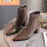 New 2024 Korean Version Of Fashion Pointed Rear Zipper High Heel Ankle Boots Thick Heel Fashion Women's Martin