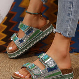 Breakj New Thick Bottom Rope Double Buckle Drill Softwood Beach Slippers Large Size Women's