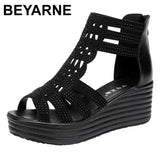 Small Plus Size 32-43Open Head Back Zip Platform Sandals Women Summer2021Elegant OL High Heels Wedges Gladiator