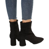 Breakj Towel Women's Cloth High-Heeling Boots Solid Color Side Zipper Tip Short Fashion Coarse And 2025 New