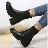 Autumn Winter Fashion Women Chelsea Boots Female PU Leather High Heels Boots Platform Shoes Ladies Knitted Sexy Ankle