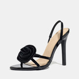 Breakj Women 2025 New Rose Temperament Famous Silk Satin One Word With Open-Peel Fine And Sexy High-Heeled
