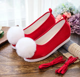 Breakj Shoes, Hanfu Shoes Ancient Style Ancient Costume Flat National Style Pure Color Lovely Girl Bright Cloth